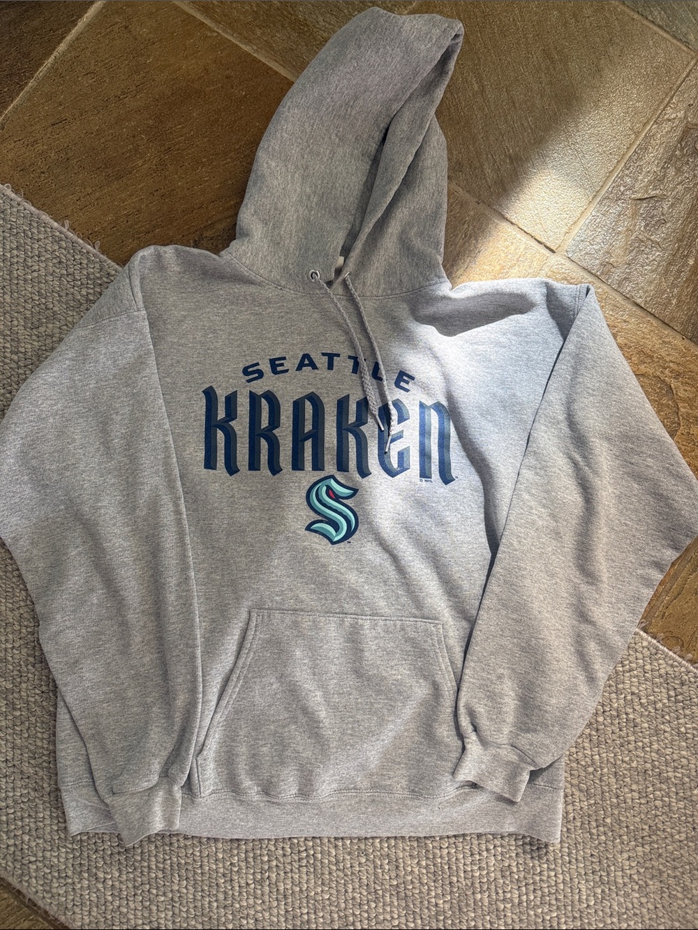 Hanes Gray Seattle Kraken Crewneck Hoodie with Navy & Teal Logo